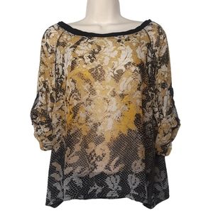 SUNSET RD. Yellow Black Print Semi Sheer Large Top